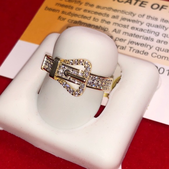10k solid real gold luxury deisgner buckle ring, Swarovski Crystal real gold - Picture 9 of 9